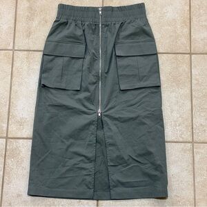 Abercrombie & Fitch Cargo Utility Adjustable Zip-Front Midi Green Skirt Stretch